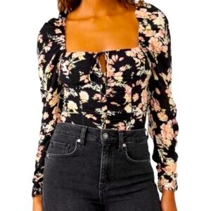FREE PEOPLE Top, Black, Jeweled Floral Design (Multi-Colored) Small, NWT (CL-3)